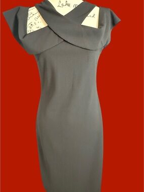 RACHEL Rachel Roy Charcoal Gray Cross-Over Neck Midi Dress